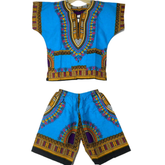 Children Traditional Colourful African Dashiki Thailand Style with Shorts (Blue) - Tribe